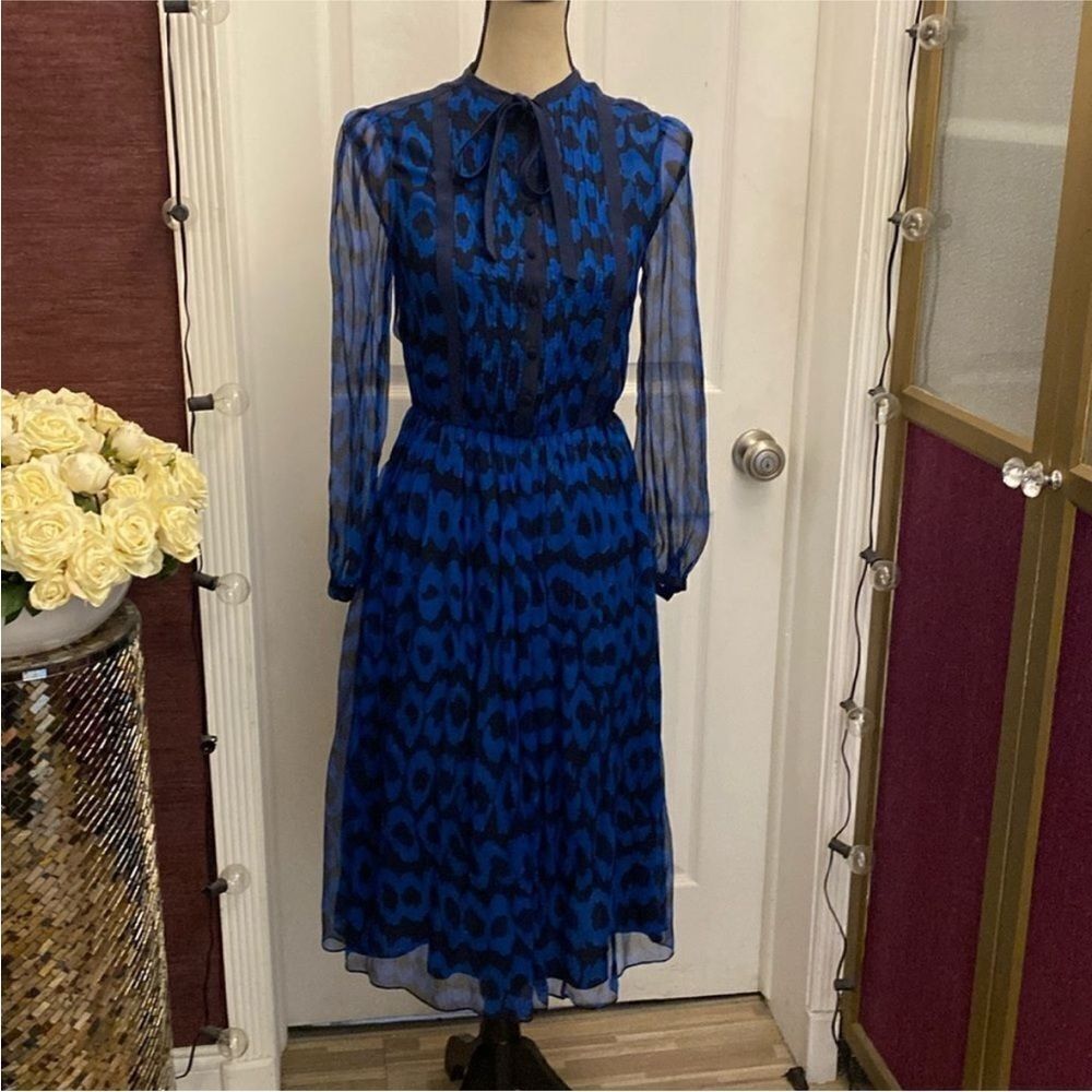 Adam Lippes Elegant Blue Patterned 100% silk Dress, US0